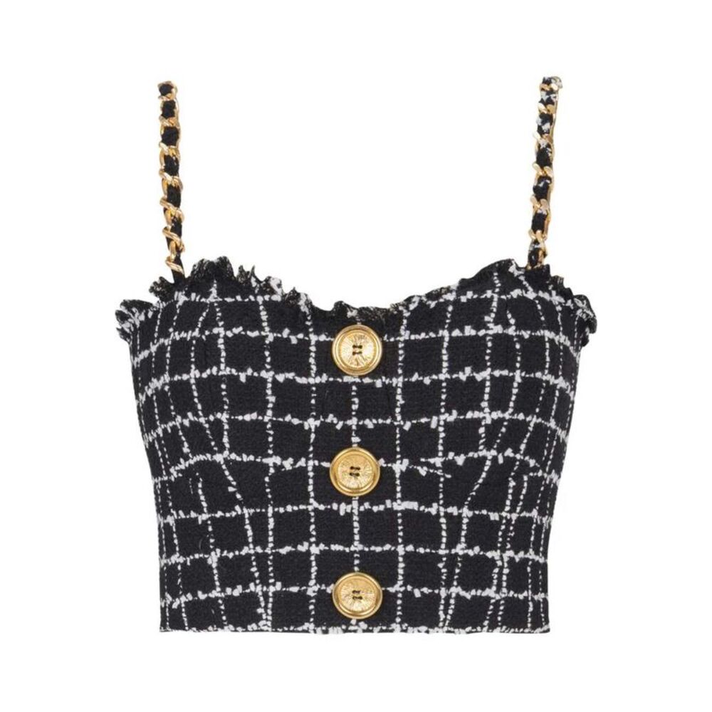 Balmain Women Tweed Top With Shoulder Straps - Picture 1 of 6